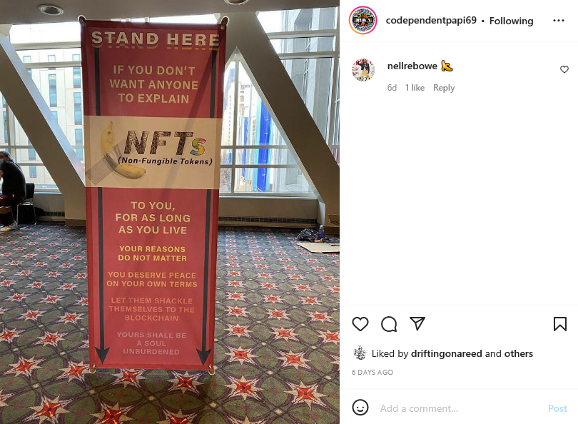 An instagram post depicting a trade show banner